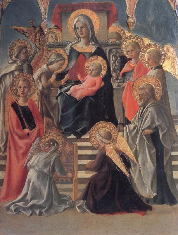 Fra Filippo Lippi Madonna and Child Enthroned with Angels,a Carmelite and other Saints oil painting image